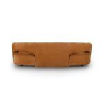 Straight on back view showing symmetrical side cutouts and smooth leather upholstery