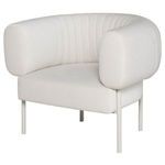 Reina Accent Chair in white with oversized rounded arms, curved frame, and vertical channel tufting on backrest