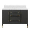 side elevation of vanity showing black linen panel with gold ferrule foot
