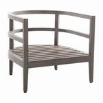 Slatted wooden frame chair base without cushions showing smooth wood in slate gray