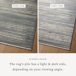 Side-by-side comparison of rug's light side and dark side pile colors