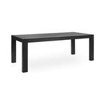 84-inch oak wood dining table with a sleek black finish and thick square legs