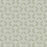 Hopwood Cottage Sage wallpaper in pastel sage green and white with a repeating floral and fan pattern