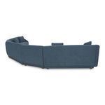 Back view showing smooth upholstery and precise seams on curved modular sectional in blue fabric