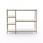 Front view of Lily Console Table with visible marble shelves and brass frame