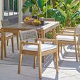 Outdoor dining set with six Chesapeake Arm Chairs around rectangular wooden table