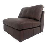 Three-quarter side view of slipper chair showing smooth leather upholstery on seat and back