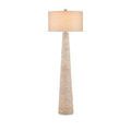 Birdsong Whitewash Floor Lamp lit up casting warm glow through its off-white fabric drum shade