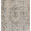 Traditional 10x14 area rug with distressed medallion pattern in taupe, blue, cream, gray, and tan tones