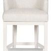 Charley Wood Flare Base Stool with barrel-shaped upholstered seat and flared white wood legs