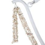 Close-up of natural stone bead strands hanging from a white curved metal rod of the Nakita Chandelier