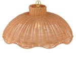 Close-up of scalloped rattan shade texture under pendant with slight light glow inside