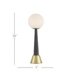 Lamp shown with frosted globe and brass base on white background