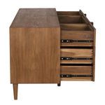 Side angle showing depth of dresser and drawer slide hardware on opened drawers