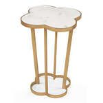 Clover-shaped side table with creamy white marble top and natural brass steel frame