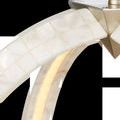 Close-up of mother-of-pearl squares on the chandelier ribs with integrated LED strip glowing