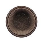 Direct overhead top view showing interior of basket with tight woven rings and round rim