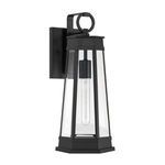 Front view of lantern illuminated with clear tubular bulb visible through beveled glass