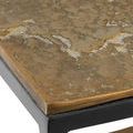 Detailed close-up of the textured antique brass finish at the corner of the aluminum shelf