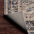 Back corner of Hathaway Navy Multi Rug folded up to show clean, tightly woven backing fabric.