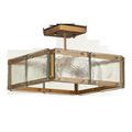 Side view of semi-flush mount showing gold frame and textured clear glass panes