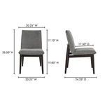 Dimension graphic showing height, width, and depth measurements of Charlie dining chair in front and side views