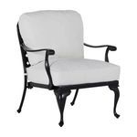 Provance Ancient Earth aluminum outdoor lounge chair with black frame and white plush cushions