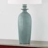 Close-up of the speckled blue ceramic base showing neck flanges, without lampshade