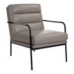 Verlaine chair in grey top-grain leather with padded back cushion, foam seat, and black powder-coated slim metal frame