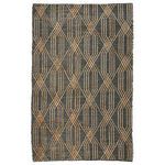 Tustin Jute Blend Area Rug with dark grey base and tan geometric diamond pattern, fringed edges