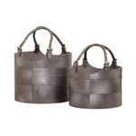 Product Image 1 for Nested Gunmetal Leather Buckets   Set Of 2 from Elk Home