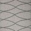 neutral grey indoor/outdoor rug with dark grey overlapping curved lines pattern, flat weave polypropylene