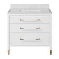 Back panel of the Verona 36-inch white vanity with plumbing cut-out and gold finished leg caps