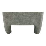 Underside view of chair back and legs showing curved base silhouette and fabric covering