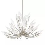 Blossom 28 Light Chandelier with curved metal arms and translucent, leaf-shaped glass shades