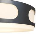 Swale Outdoor Flush Mount lit and viewed from below with even illumination on the glass diffuser