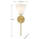 Wall sconce with annotated dimensions showing 6.25 inches width, 17.5 inches height, and 8.25 inches depth