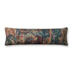 Extra-long 12x46 inch throw pillow with green and brown forest tapestry pattern featuring trees and foliage