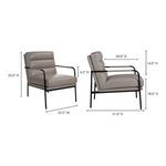 Verlaine chair front and side views with detailed product dimensions overlayed in black text