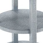 Detail of middle round shelf and supporting legs with washed lacquered linen finish