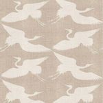 Paper Cranes Premium Matte Wallpaper with white cranes on a raw linen textured beige background