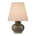 Piccolo Mini Table Lamp with pistachio green marble base and off-white linen shade, 4.5 inches high.