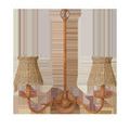 Two natural seagrass tapered chandelier shades mounted on a curved double wall fixture