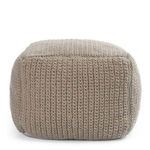 Square pouf front view showing symmetrical knitted pattern and flat top surface
