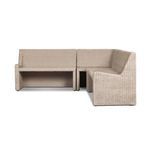 Back angled view showing continuous woven rattan along the bench length