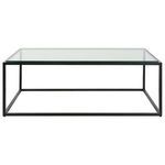 Modern coffee table with satin black iron frame and inset tempered glass top