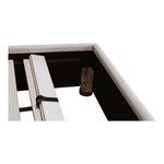 Corner detail inside Luzon bed frame showing wood slats and metal brackets