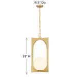 Harding 1-Light pendant in Spun Gold finish with opal glass orb inside geometric oval and rectangle frame
