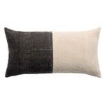 Back view of pillow with reversed color block featuring dark gray on left and beige on right