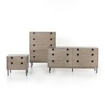 group of three matching bedroom furniture pieces including 5-drawer dresser, dresser, and nightstand